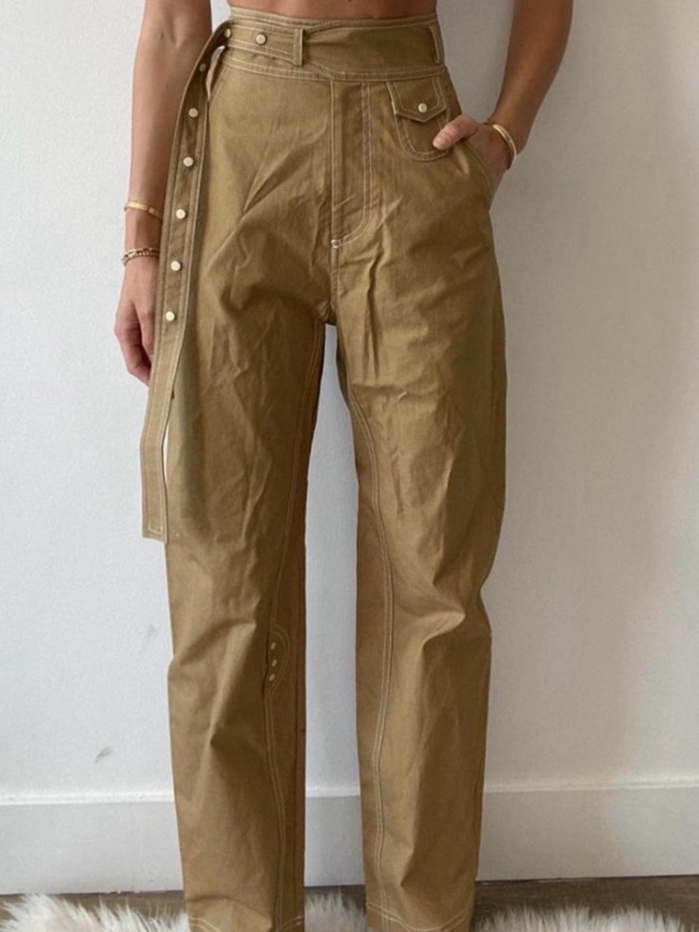 High-Waist Utility Trousers in Tan